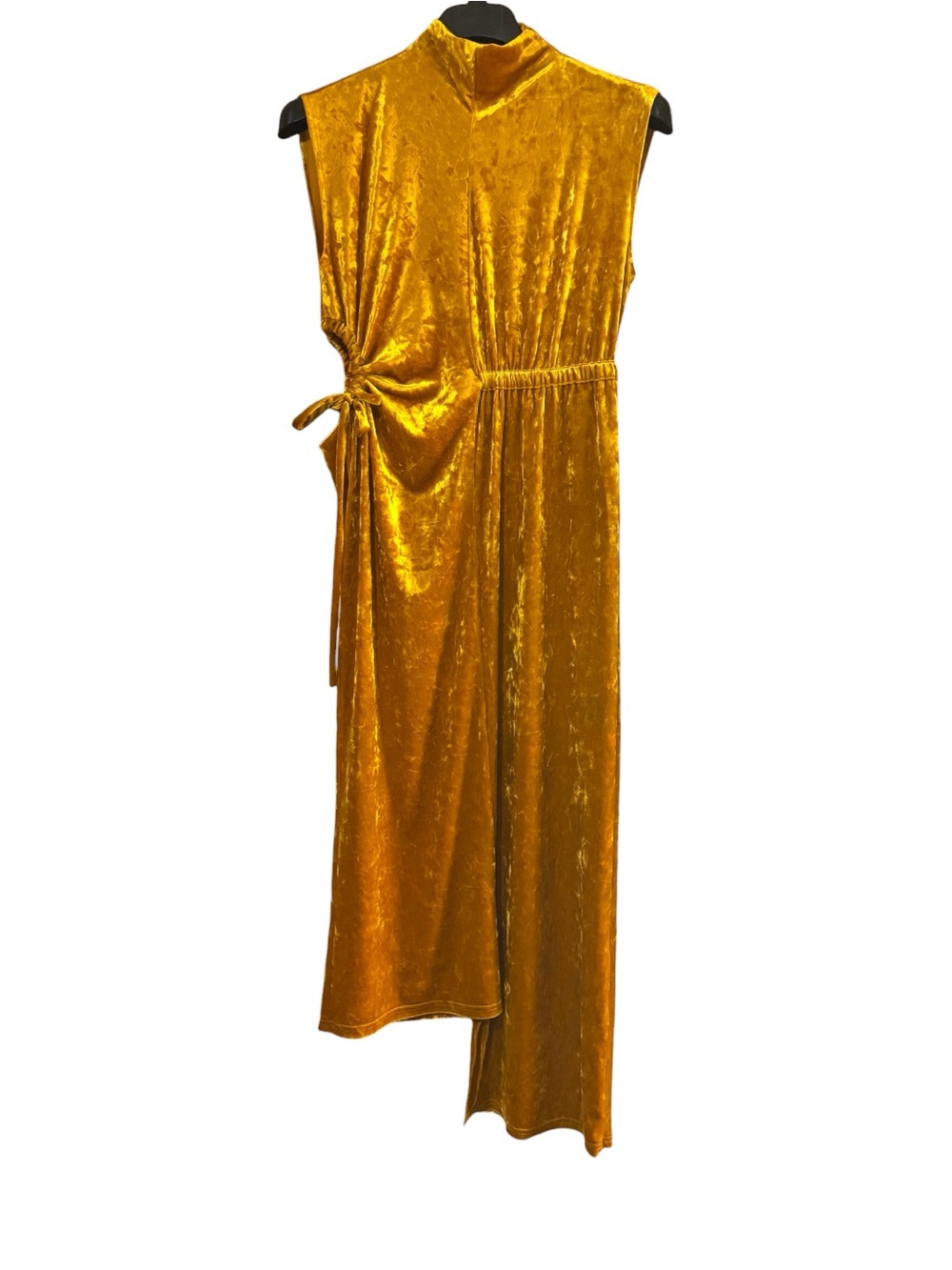 Topshop Yellow Crushed Velvet Ruched Sleeveless Asymmetric Cutout Midi Dress 8